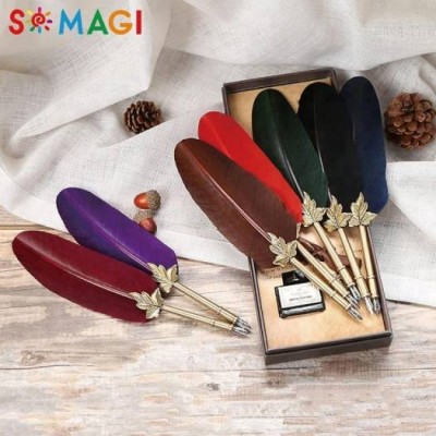 Newest Design Christmas Gift Alloy Nibs Retro Harry Potter Feather Pen Quill Dip Fountain Feather Pen Set