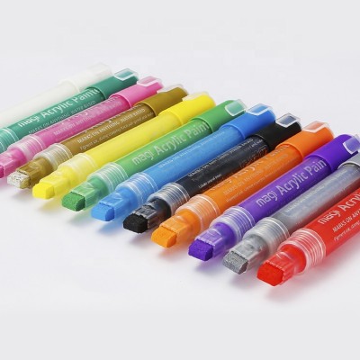 Hot sales 12 colors 10mm square nib water based paint best acrylic paint marker pen for painting